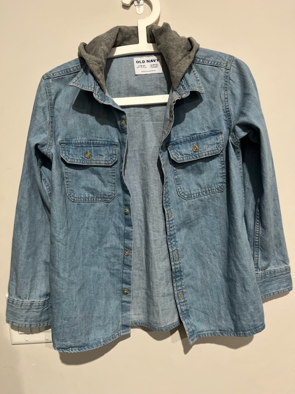 Boys Old Navy denim button up shirt with hood - Large (10-12yrs)
